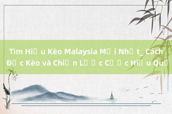 Tìm Hiểu Kèo Malaysia Mới Nhất_ Cách Đọc Kèo và Chiến Lược Cược Hiệu Quả